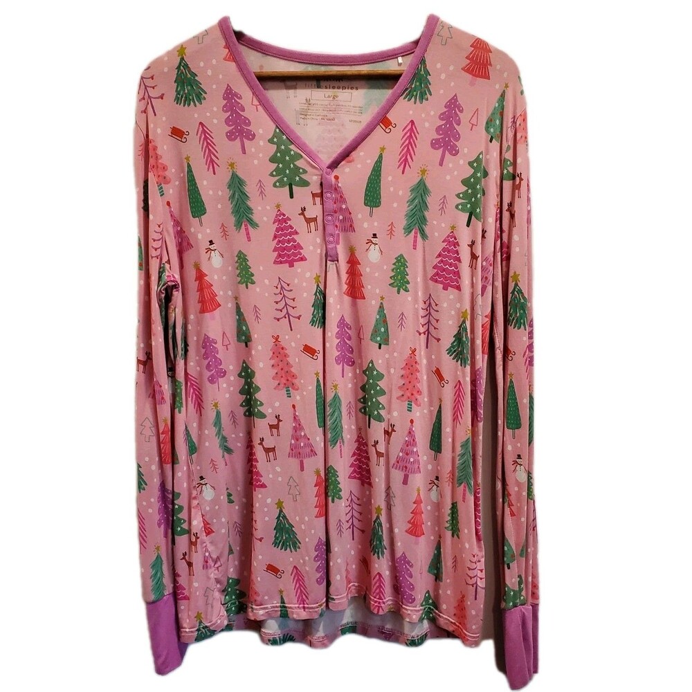Little Sleepies Size Large Women's Pajama Top Long Sleeve Shirt Merry Bright
